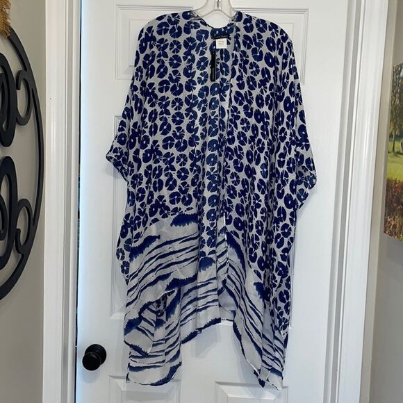Ellen Tracy Blue & White Kimono Top, NWT - Picture 1 of 4